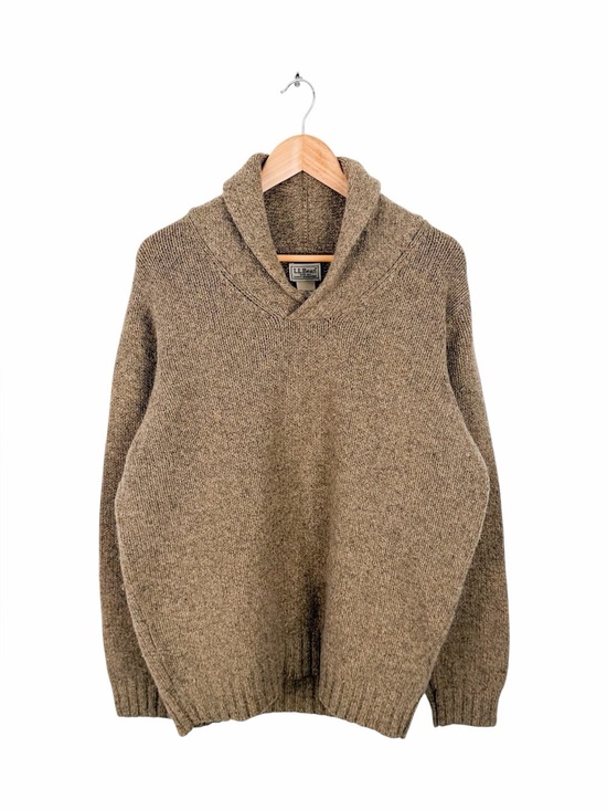 L.L. Bean Other - L.L. Bean Men’s Medium Lambswool Shawl Collar Sweater Textured Brown Elbow Patch